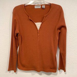 Taylor & Henry Pullover Top Waffle Knit Rust Brown Long Sleeves EUC Womens Med